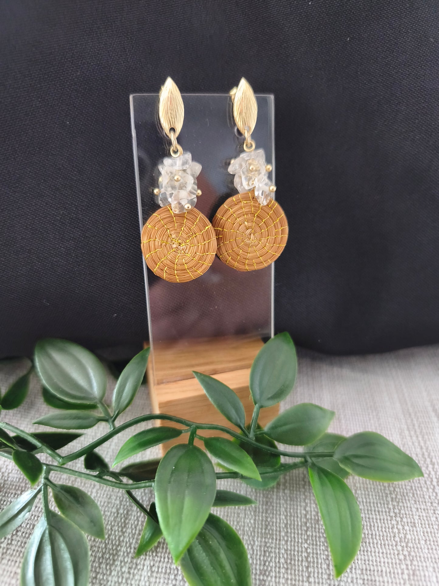 Boucles d'oreilles soleil pierre quartz